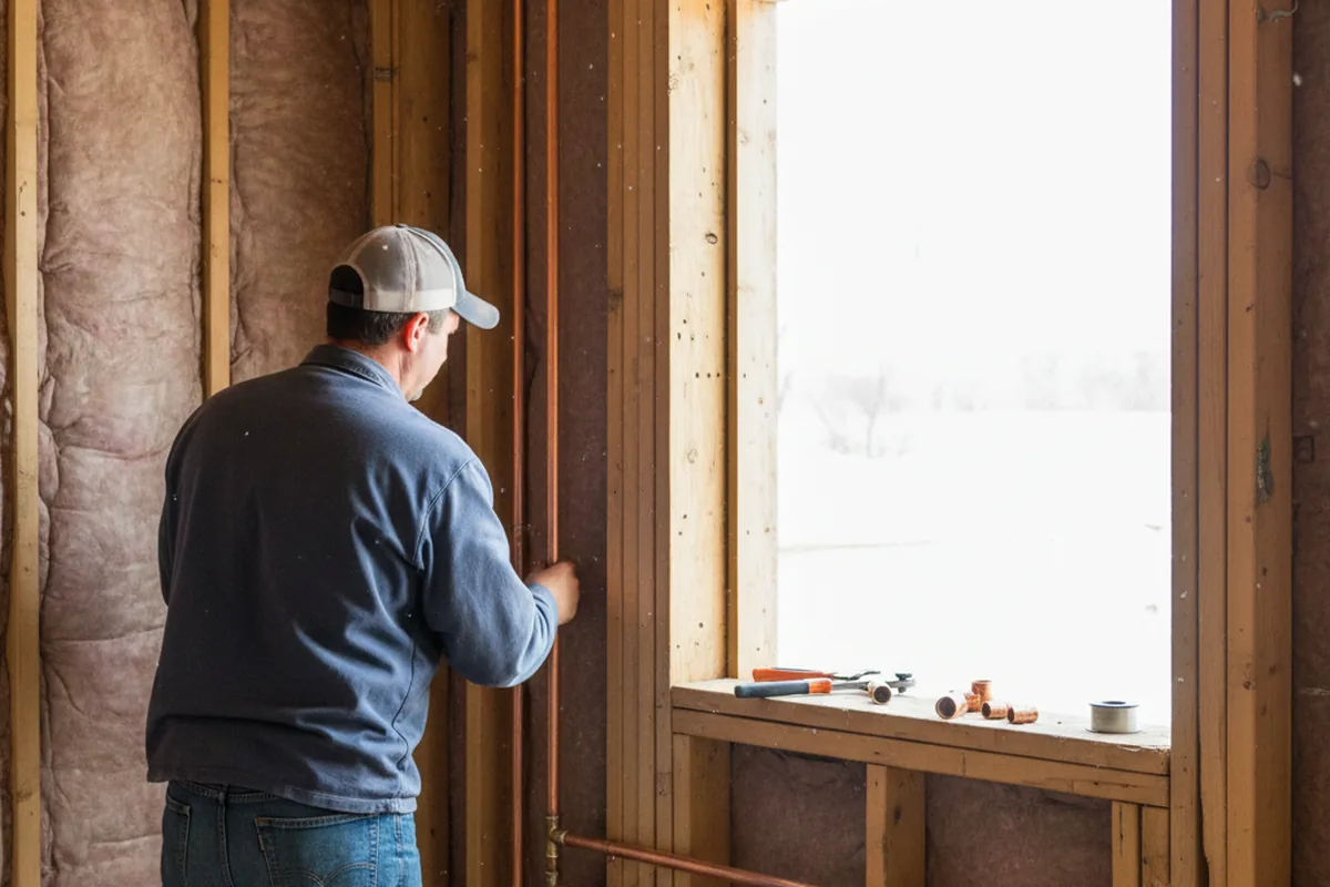 Licensed plumber running new copper supply lines in a Urbana home